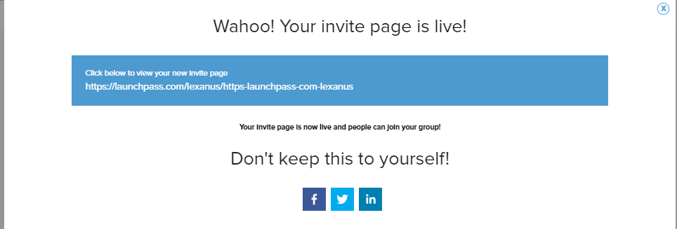 Picture showing your generated link for sharing on LaunchPass