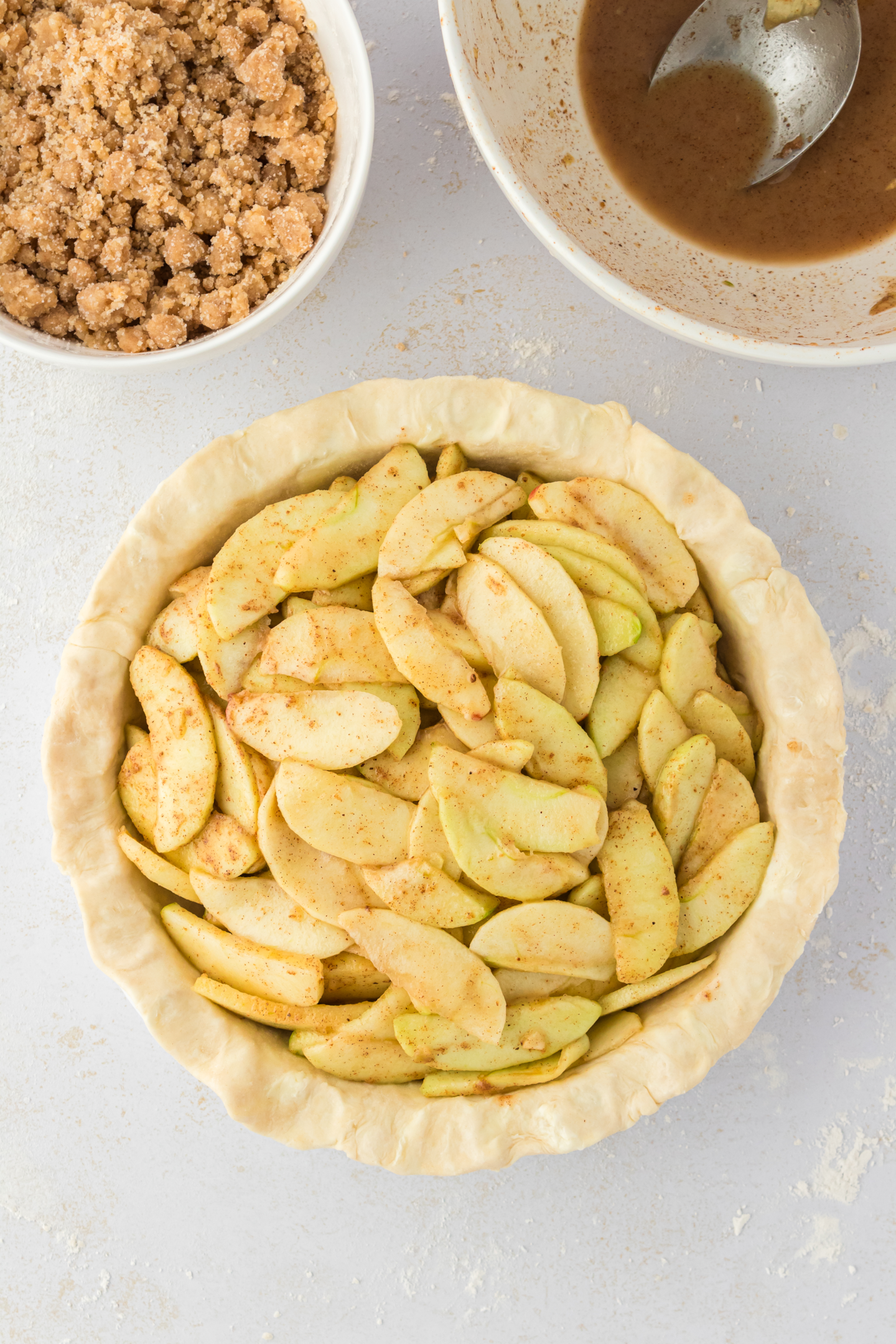 apple pie in pan without top crust