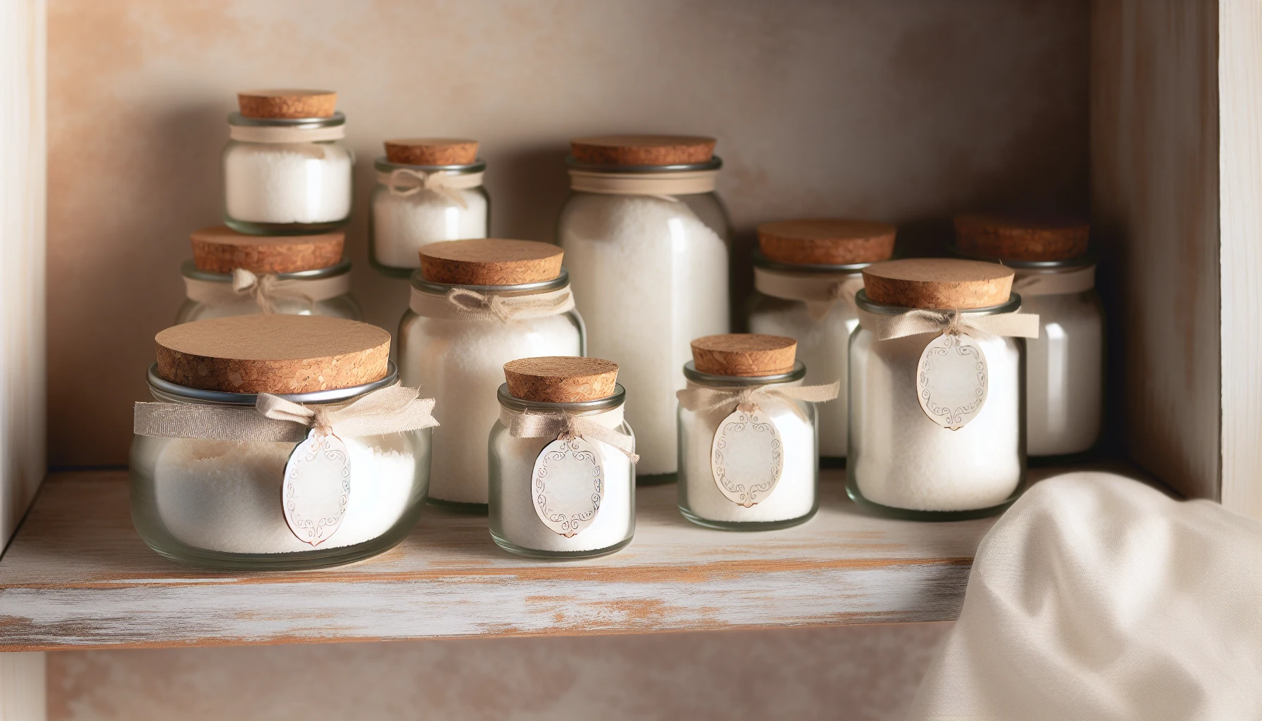 Homemade milk bath stored in decorative jars with printable labels