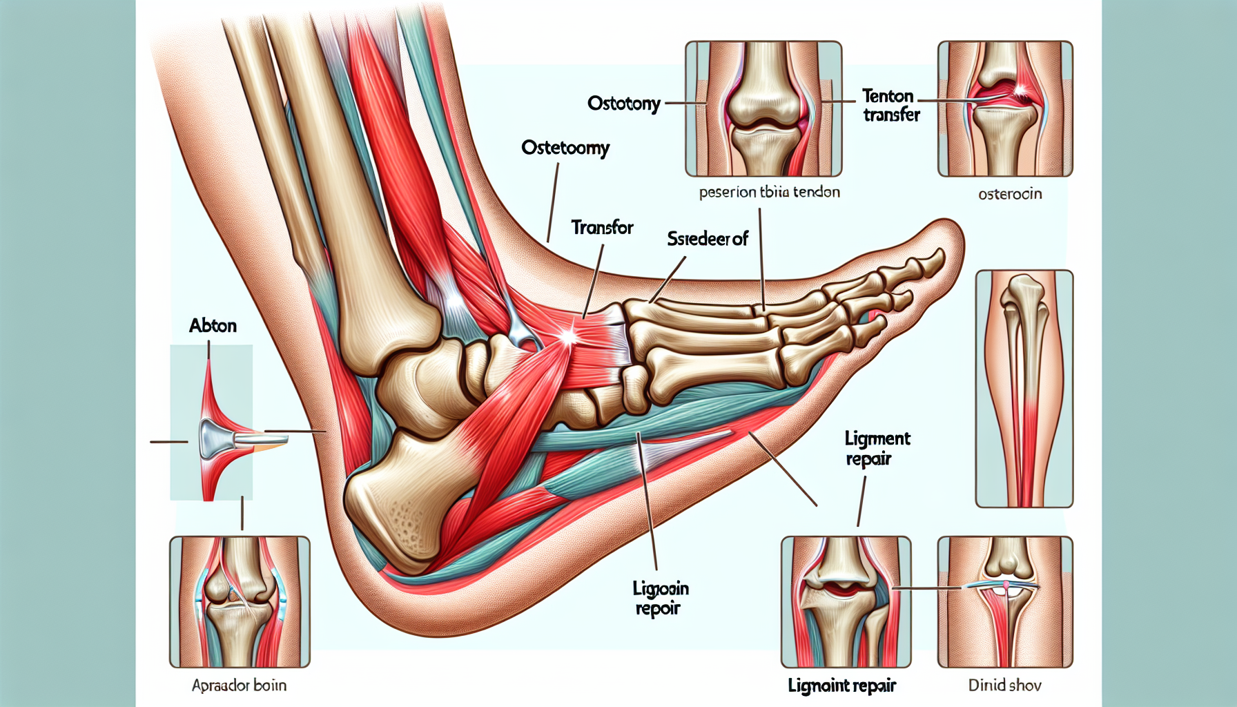 Illustration of surgical treatment options for posterior tibial tendon dysfunction
