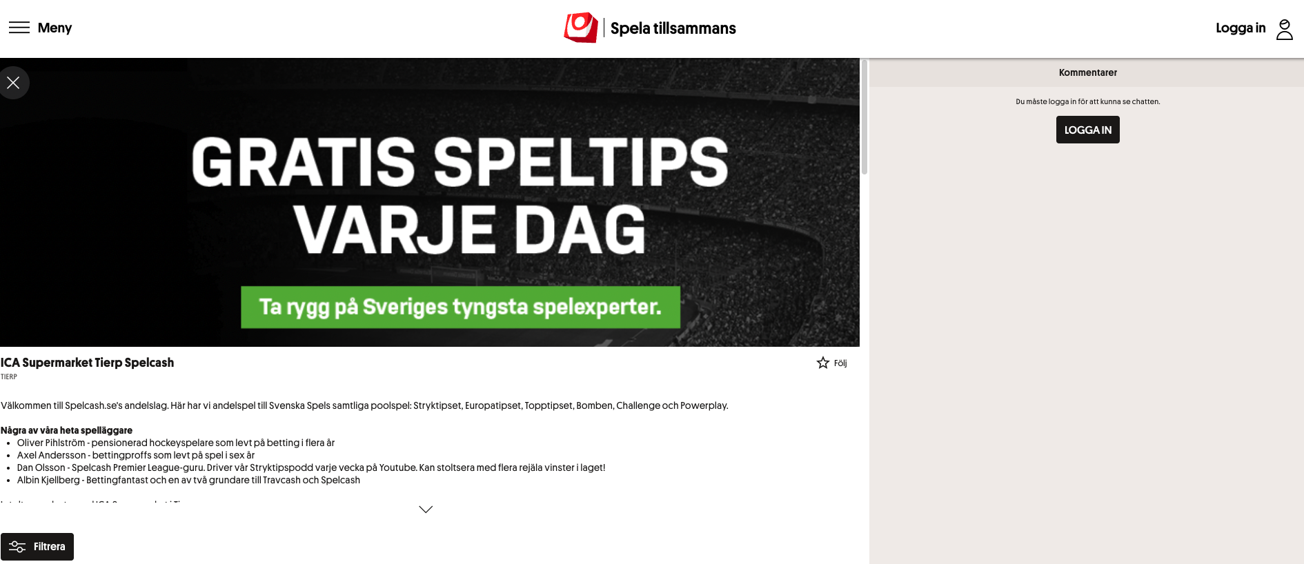 Spelcash andelslag för SHL på svenska spel