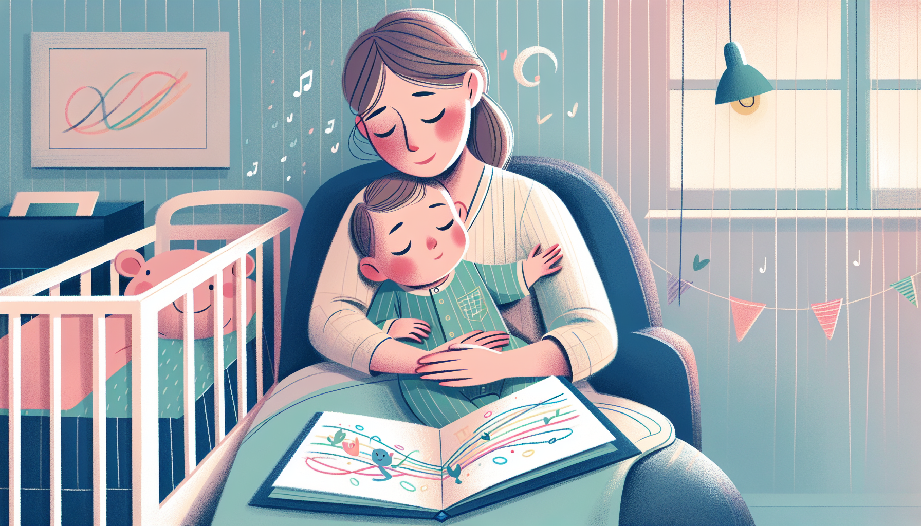 Illustration of a soothing bedtime routine for a 12-month-old