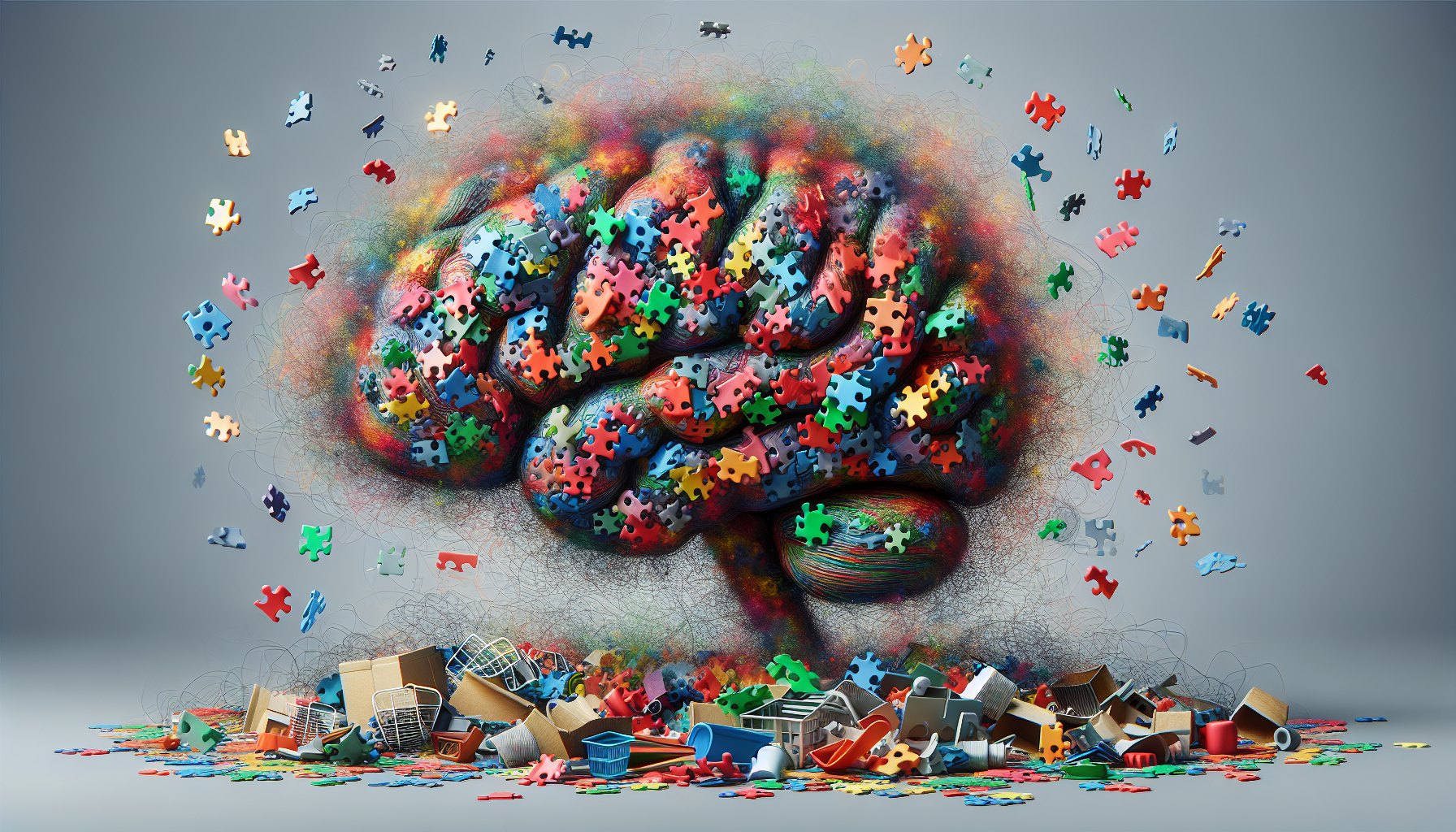 Illustration representing information processing deficits with scattered thoughts and confusion