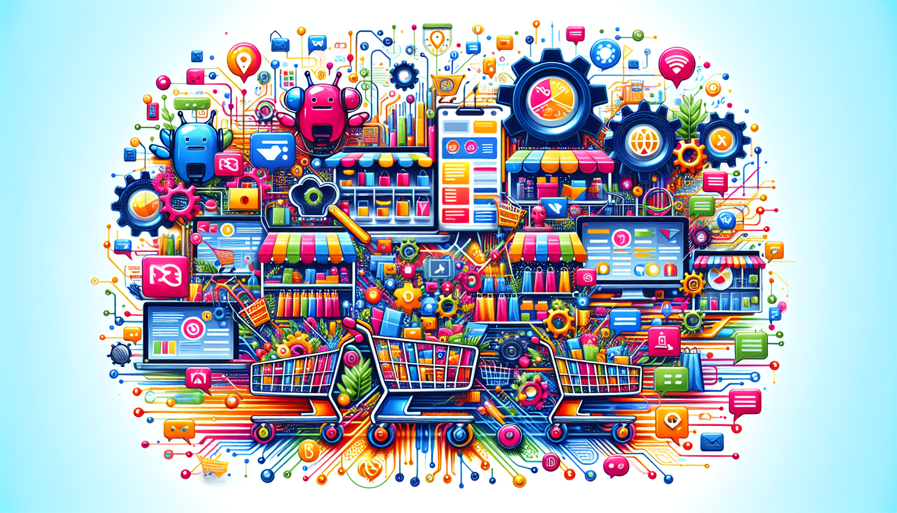 An illustration representing e-commerce automation with automated business ideas.