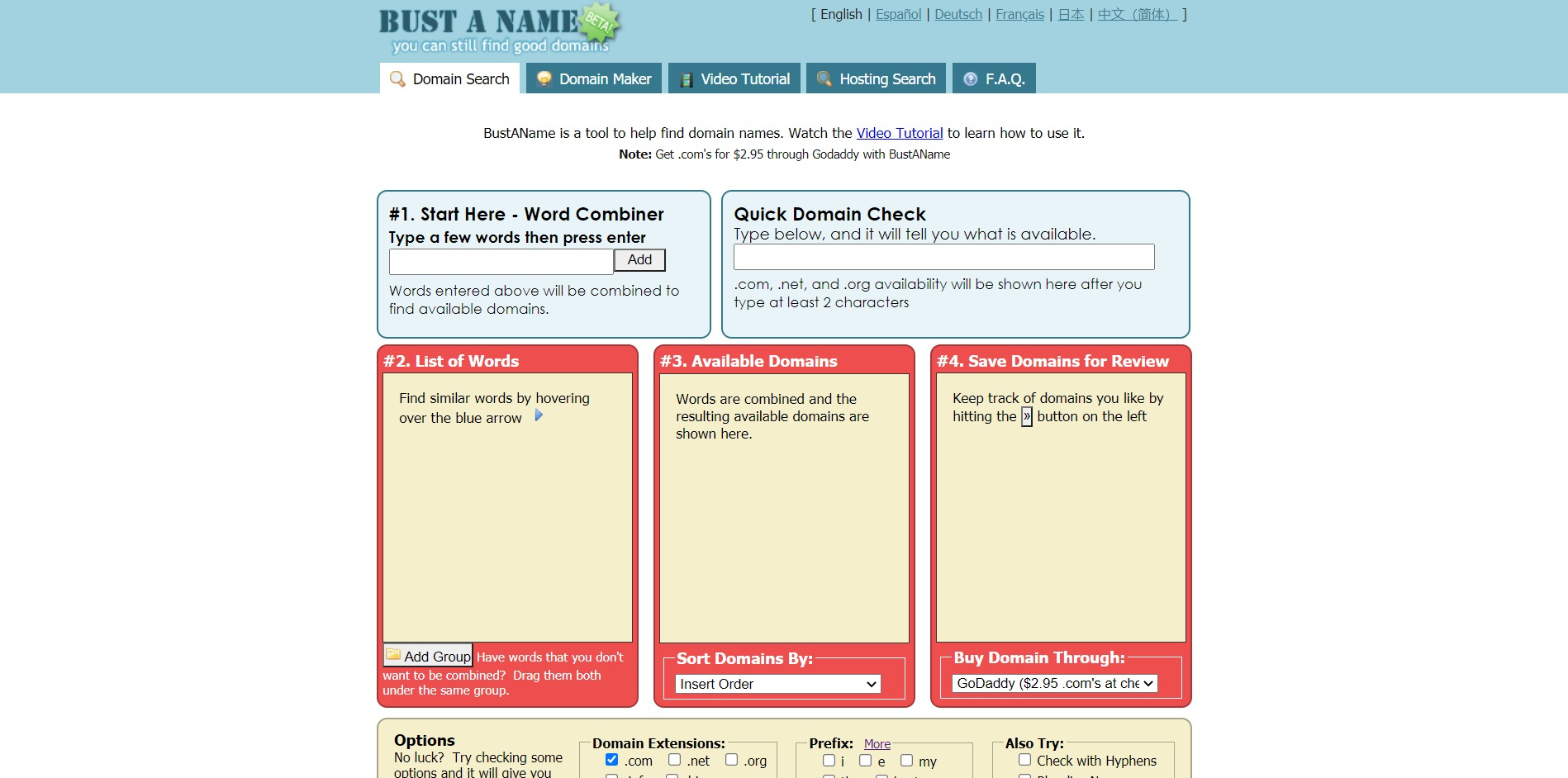 Bust A Name Domain Name Generator