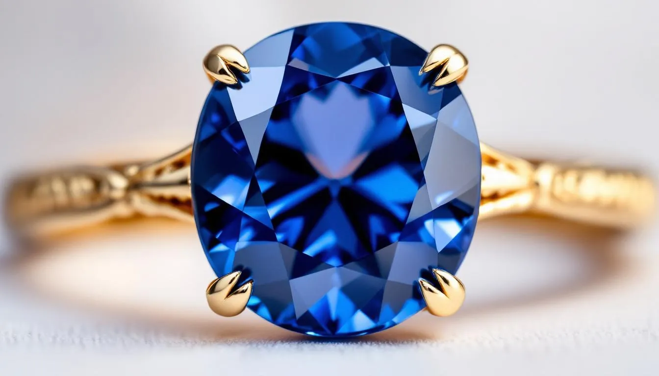 The image showcases a stunning sapphire, the September birthstone, known for its rich blue hue and classic beauty, symbolizing wisdom and mental clarity. This highly valued gemstone is often featured in elegant jewelry, making it a perfect choice for those celebrating September birthdays.