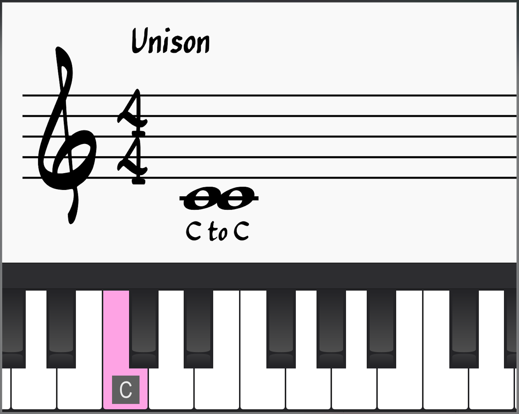 Music Intervals: Unison on the Piano (C to C)