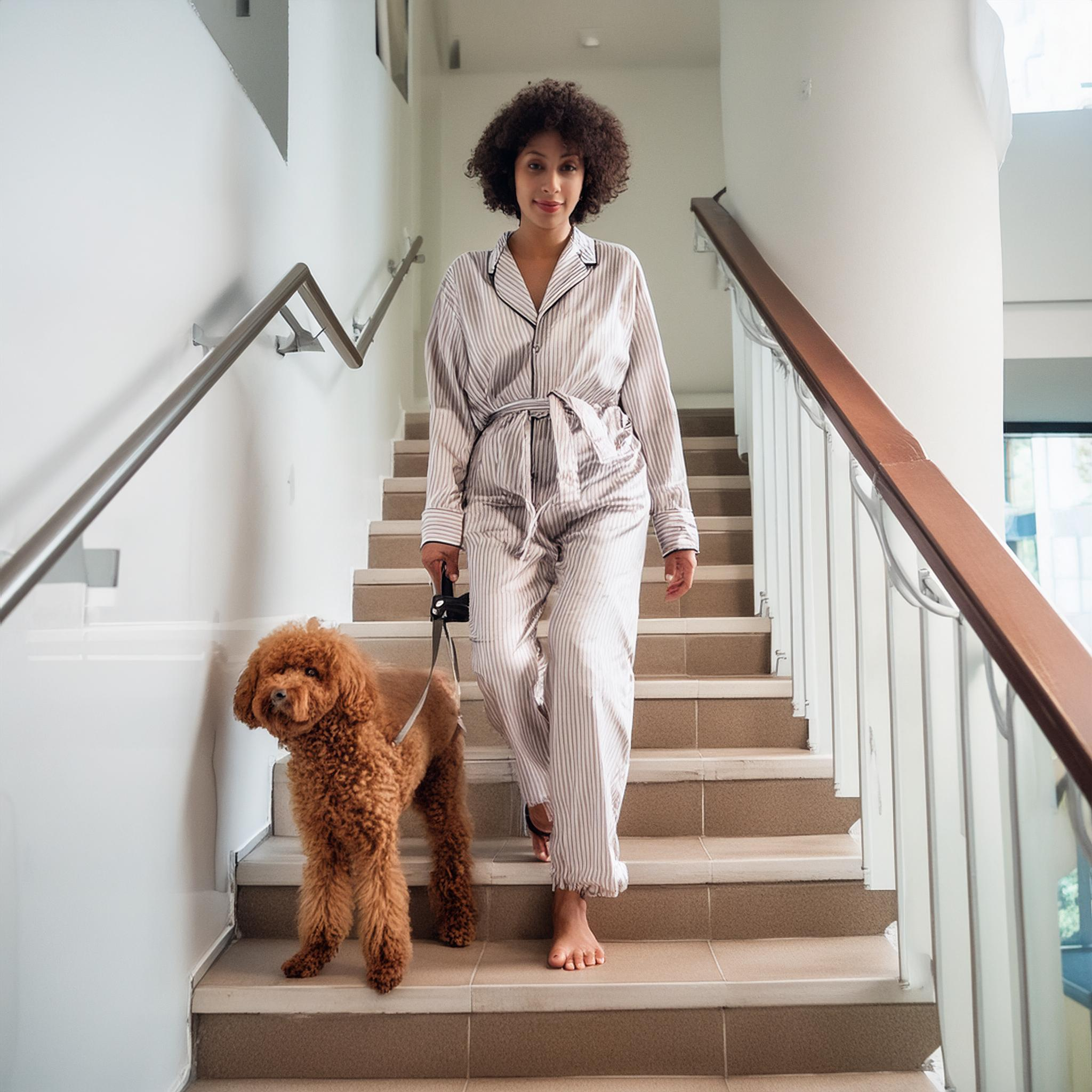 When your puppy starts whining, it's time to grab the leash and go outside. You can teach your puppy to hold it until you've gone outside.