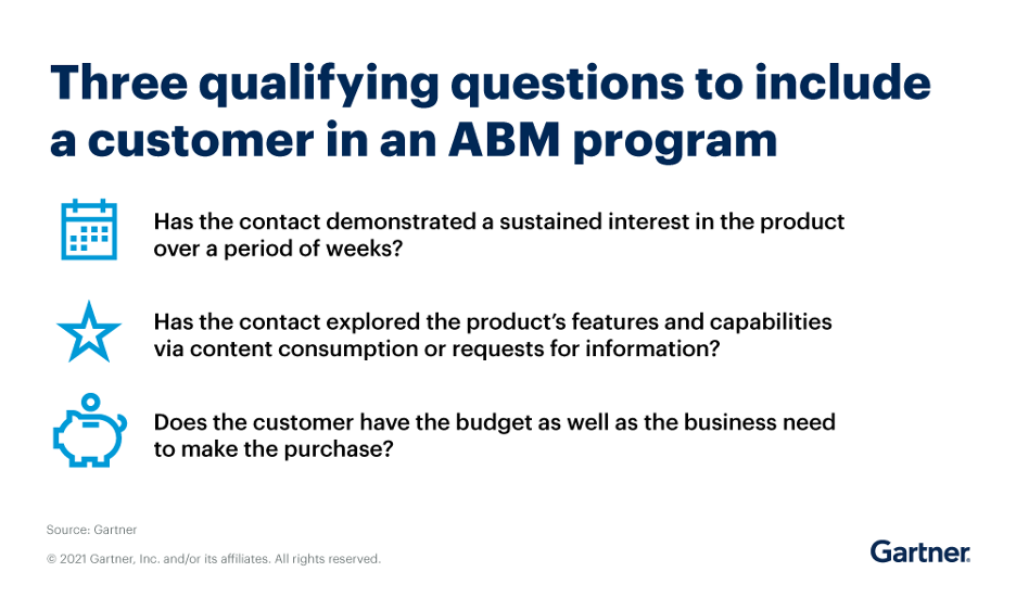 Three qualifying questions to include a customer in an ABM program