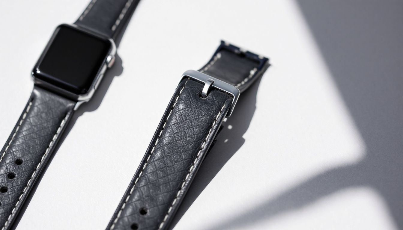 A stylish designer strap for Apple Watch displayed elegantly.