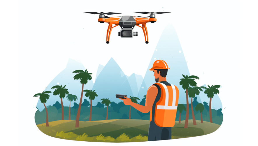 Aerial view of a commercial drone pilot flying a drone in Hawaii