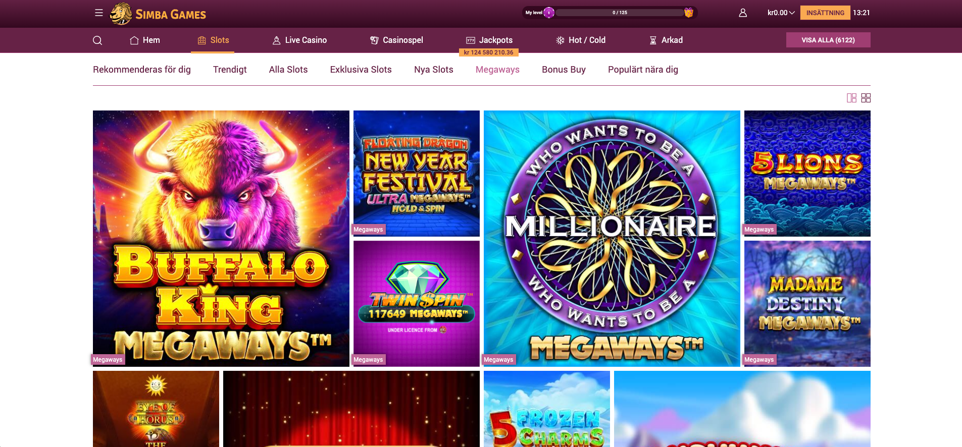 Simba Games Casino Megaways-spel med Buffalo King Megaways och 5 Lions Megaways