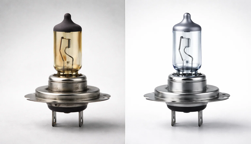 old dim halogen bulb and new bulb