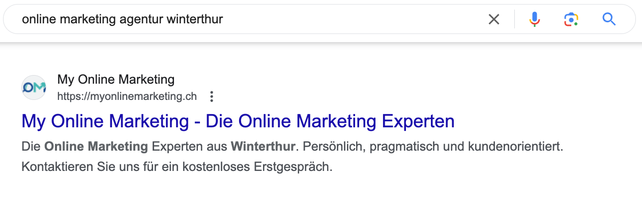 Der H1 Titel erscheint auch in den Google Ergebnissen