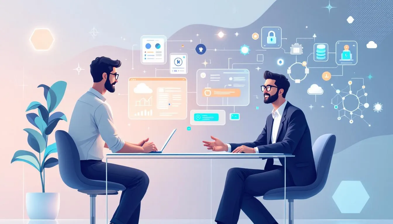 A strategic IT consulting session in progress, highlighting a consultant advising a small business.