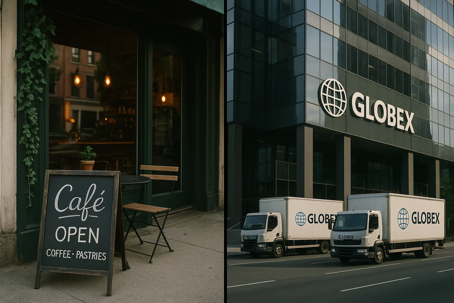 Visual comparison of local SEO for small businesses versus international SEO for global companies.