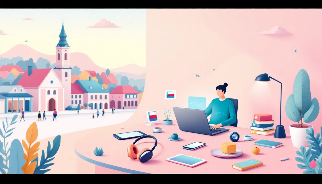 Praca zdalna w marketingu cyfrowym, przedstawiająca narzędzia marketingowe.
