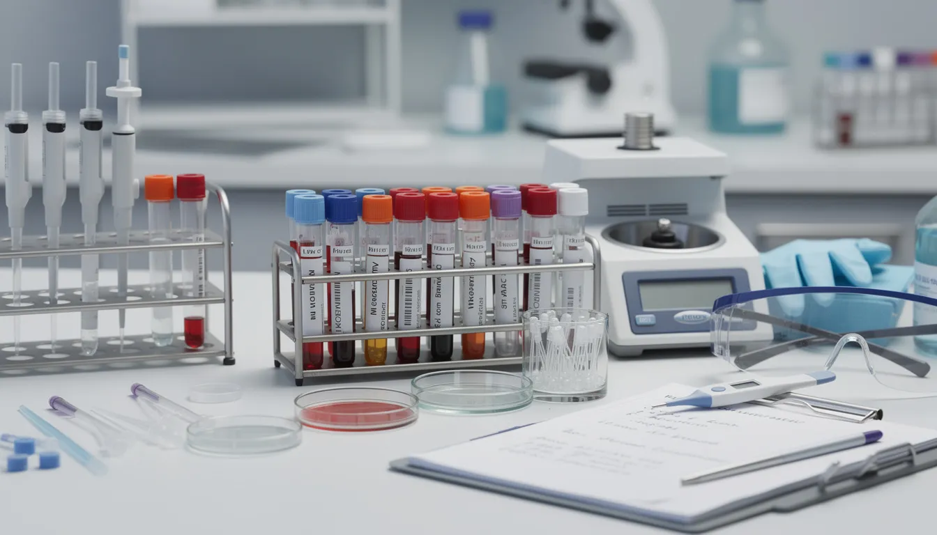 Auf dem Labortisch liegen verschiedene Laborproben, darunter Blutproben, sowie medizinische Ausrüstung, die zur Analyse des THC-Gehalts im Blut verwendet wird. Diese Proben sind wichtig für die Untersuchung der Auswirkungen von Cannabiskonsum auf die Gesundheit und die Verkehrstauglichkeit.