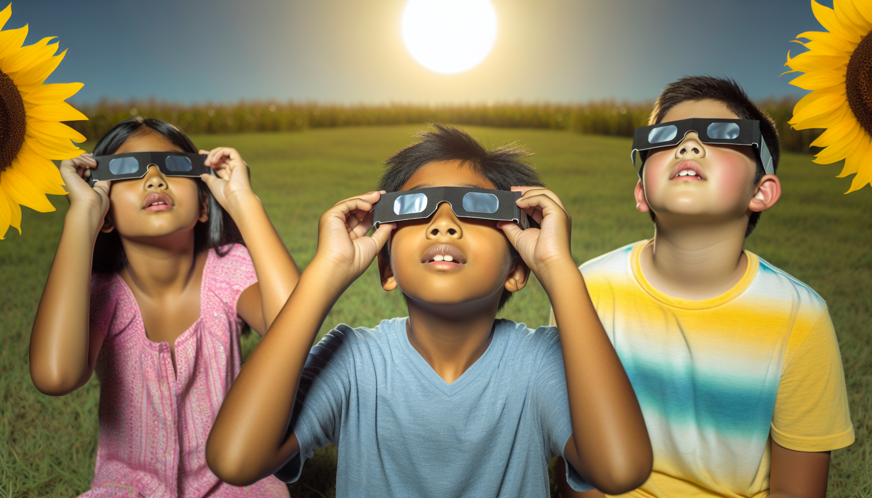 Children wearing eclipse glasses