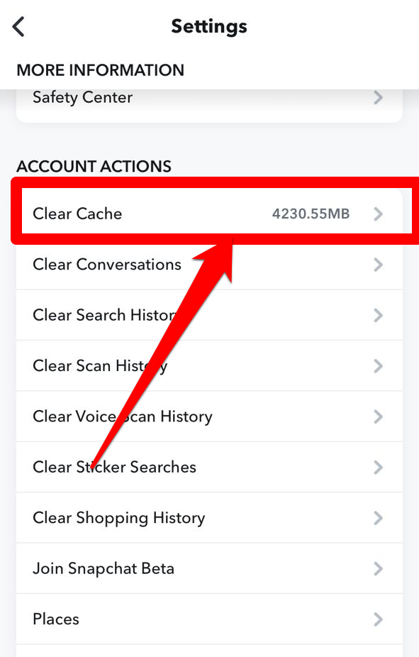 Screenshot showing how to clear your cache on your iOS device