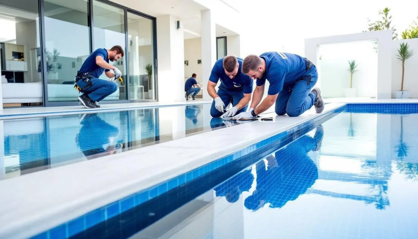 Expert swimming pool repair services being conducted on a pool.