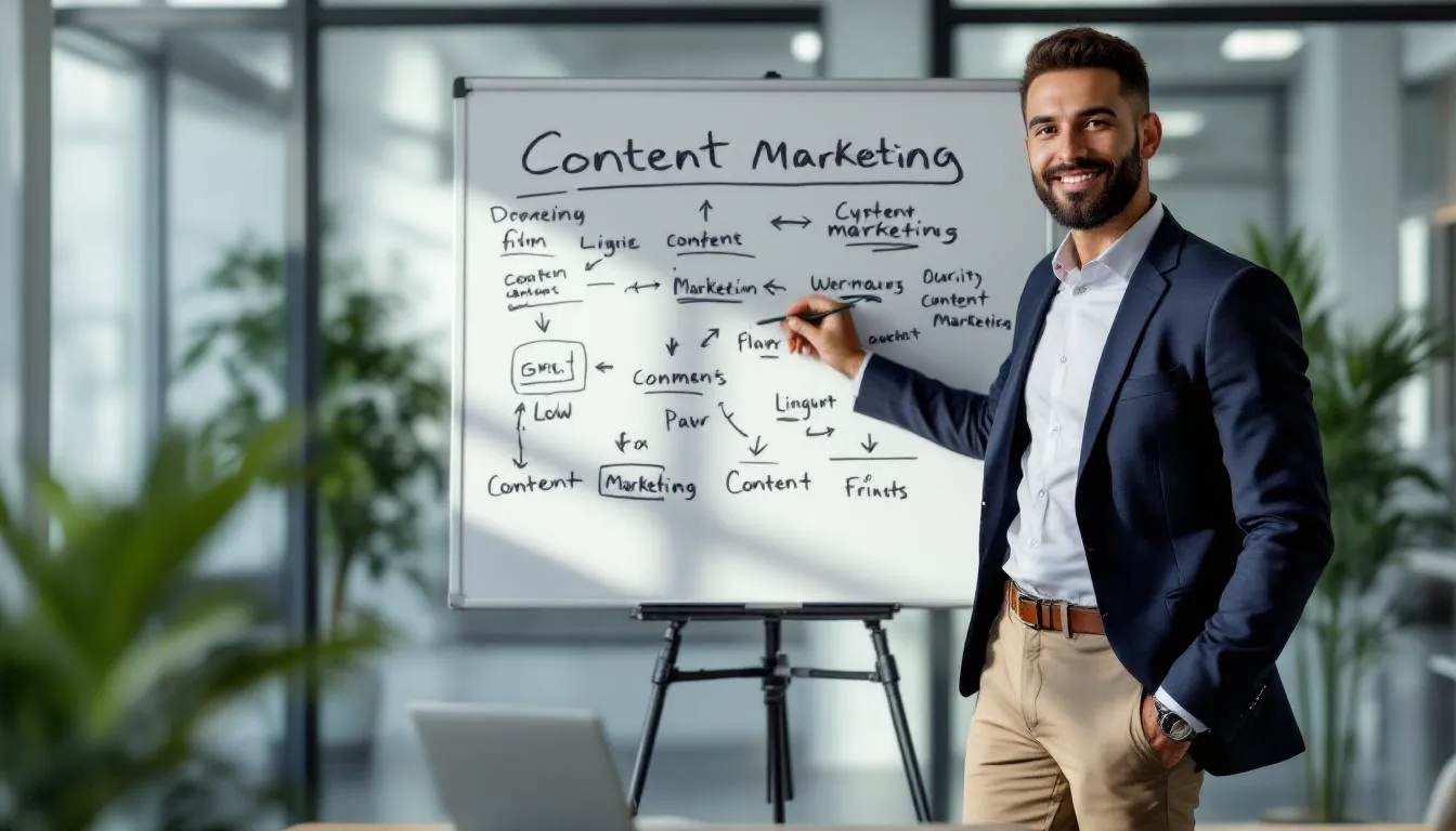 The image illustrates the concept of content marketing as a fundamental aspect of digital marketing, showcasing various digital marketing strategies employed by leading digital marketing agencies to enhance online visibility and engage target audiences. It emphasizes the importance of tailored marketing efforts, effective content creation, and the role of innovative solutions in achieving business goals.