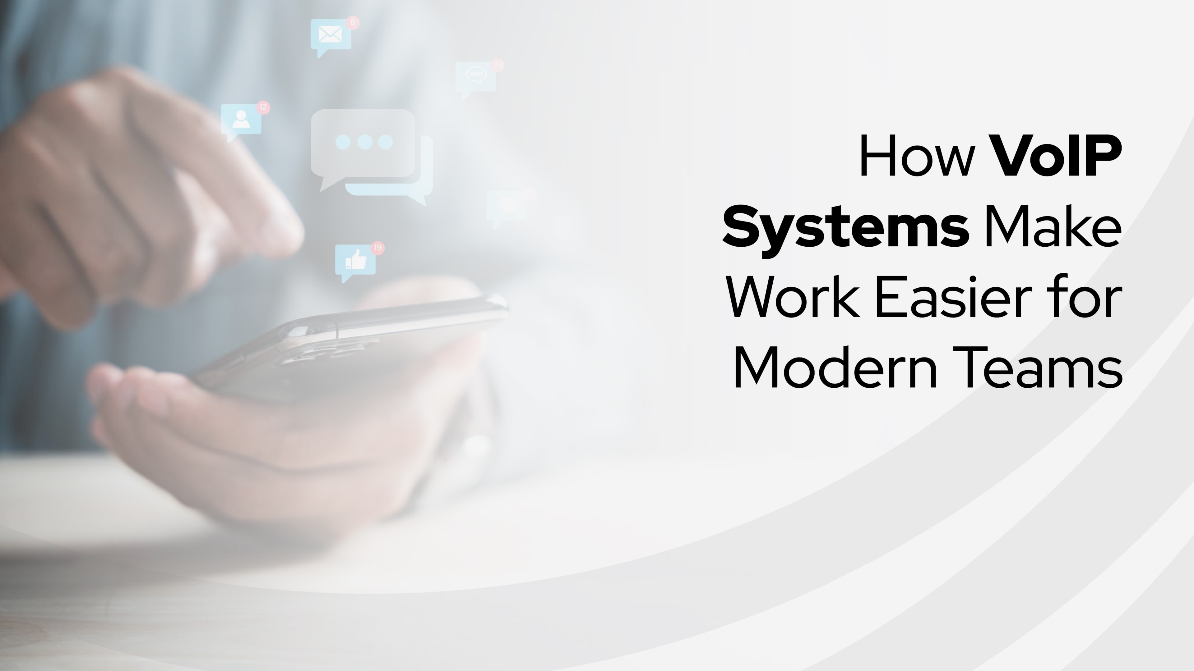 A person using VoIP communication tools to engage in instant messaging and business texting with multiple team members.