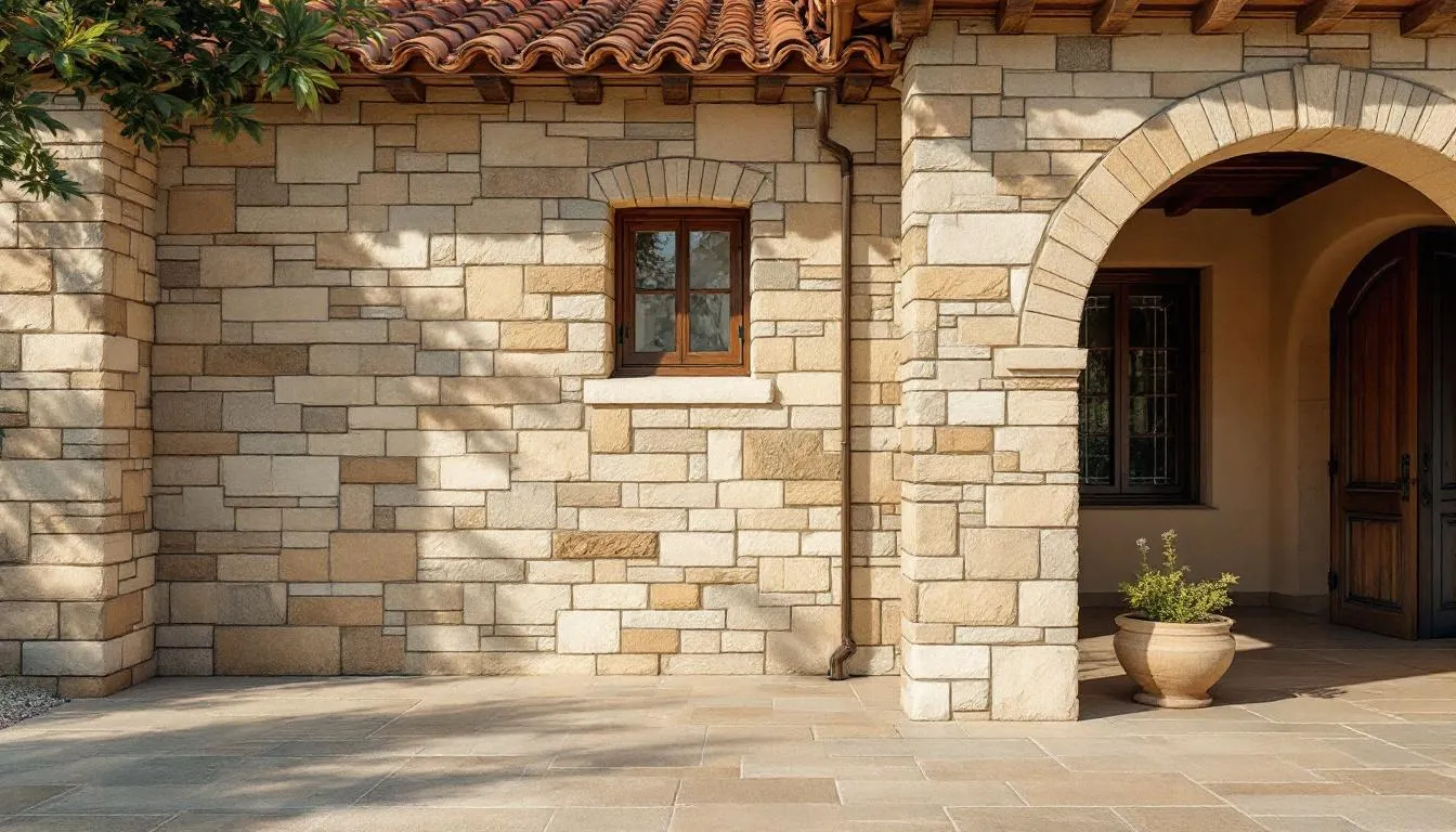 A display of popular types of stone cladding including split face tiles.