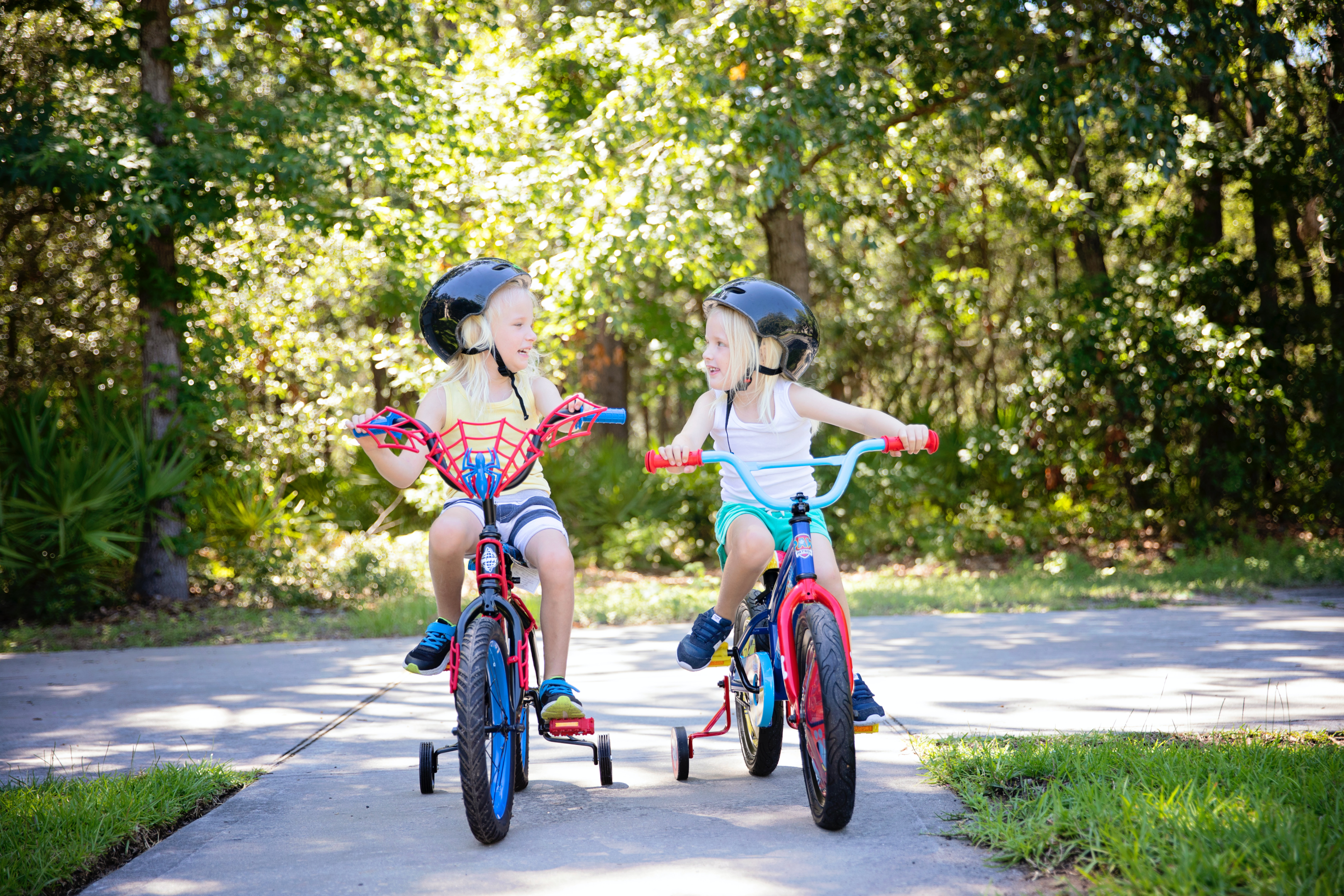 Two kids cycling