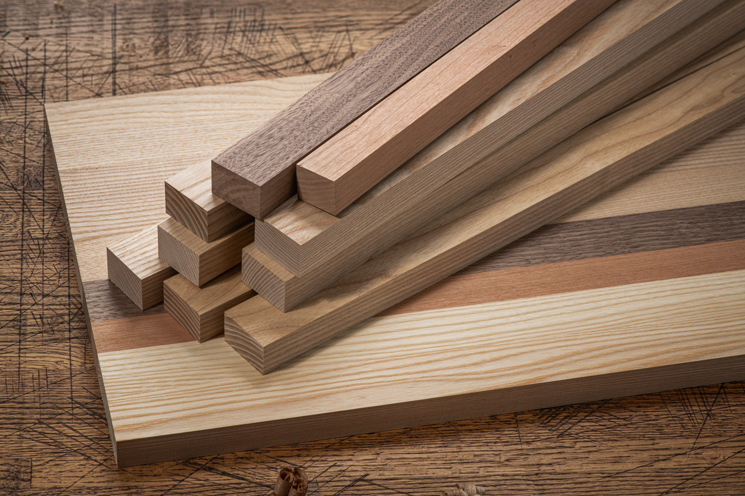 Cutting Board Kit featuring hardwood Walnut, Cherry, and Ash