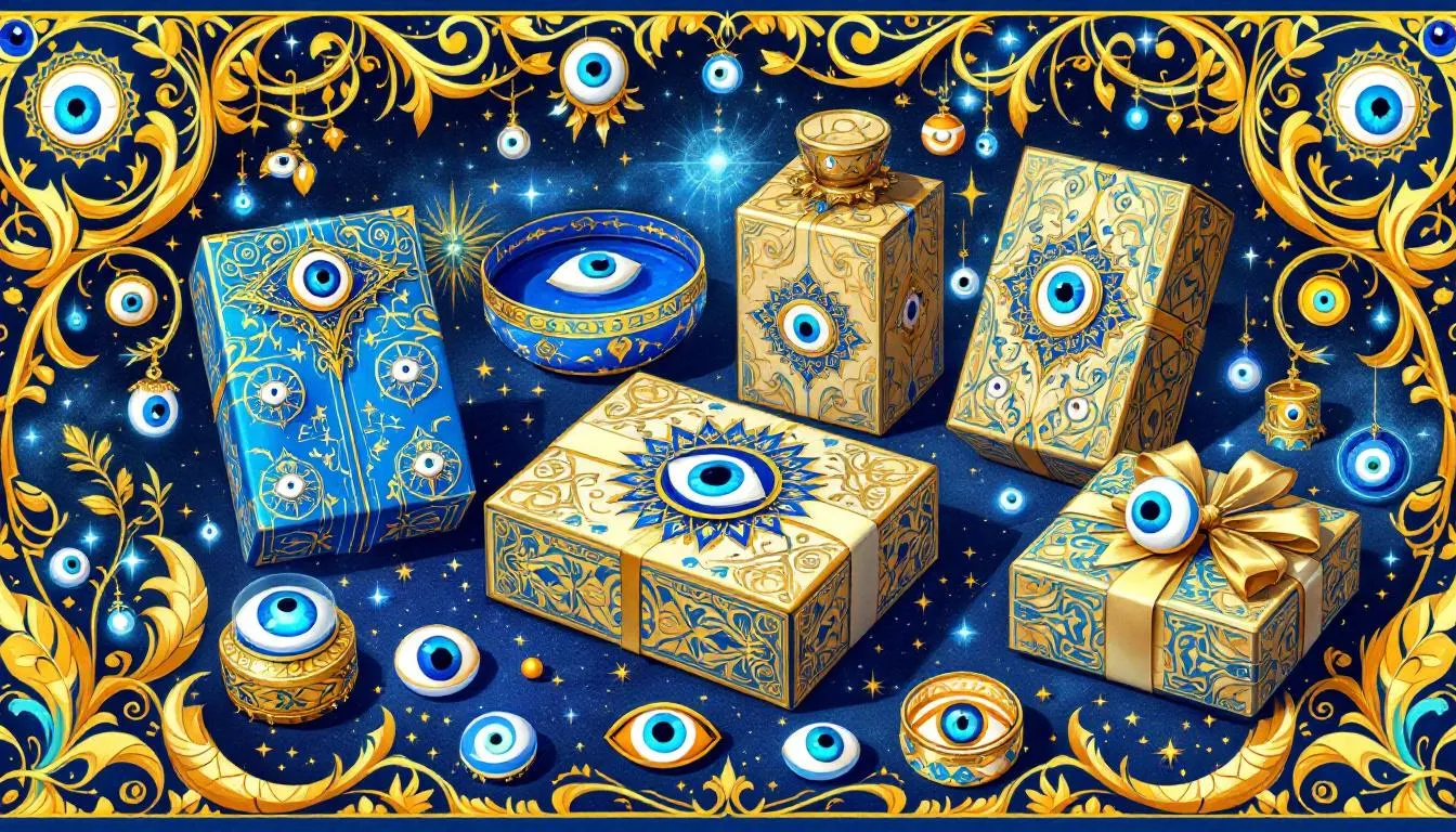 A selection of evil eye jewelry beautifully wrapped as gifts.