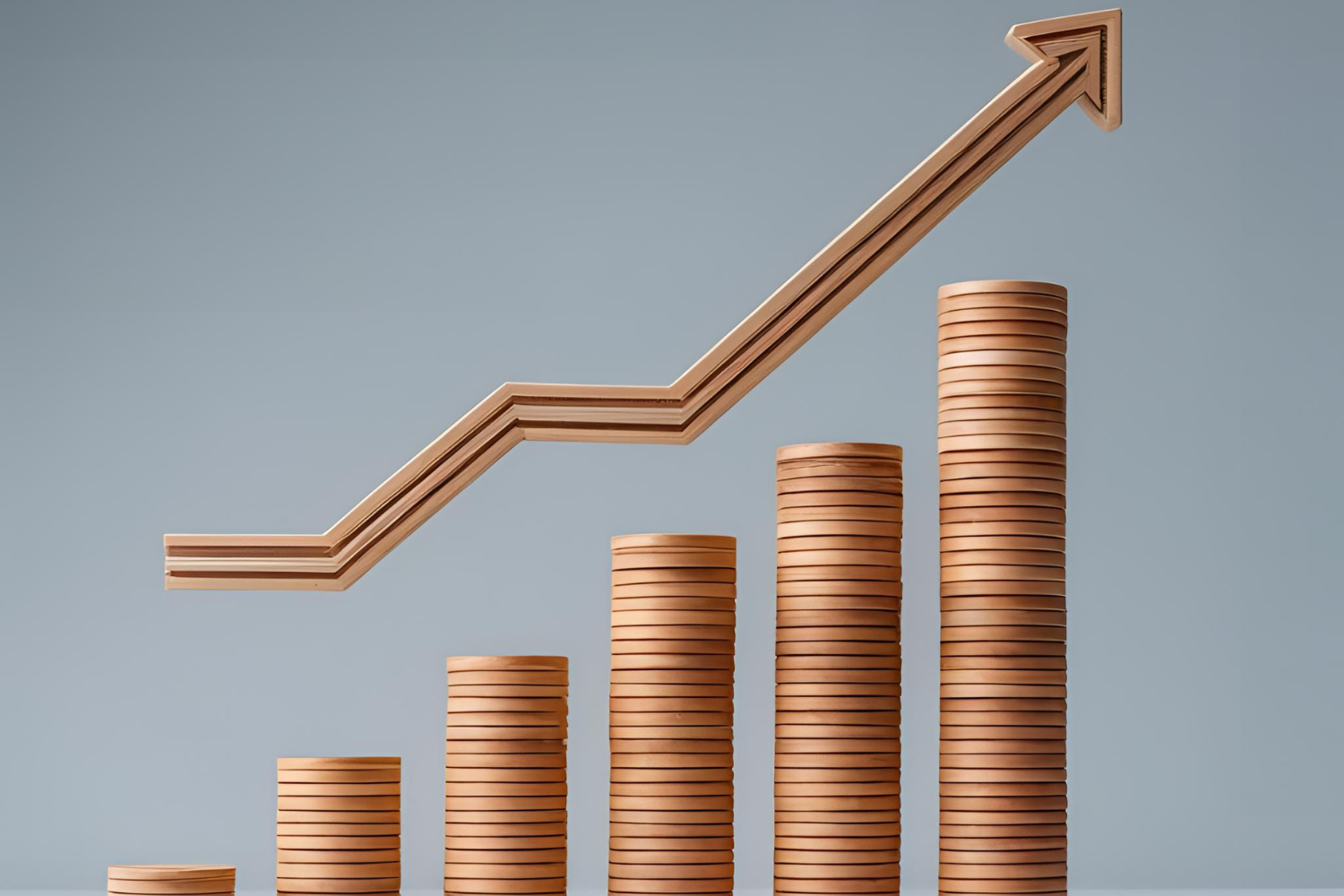 A bar graph showing an increase in output.