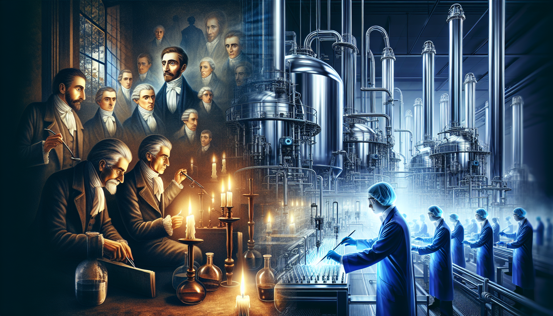 Historical depiction of early nitrous oxide production methods