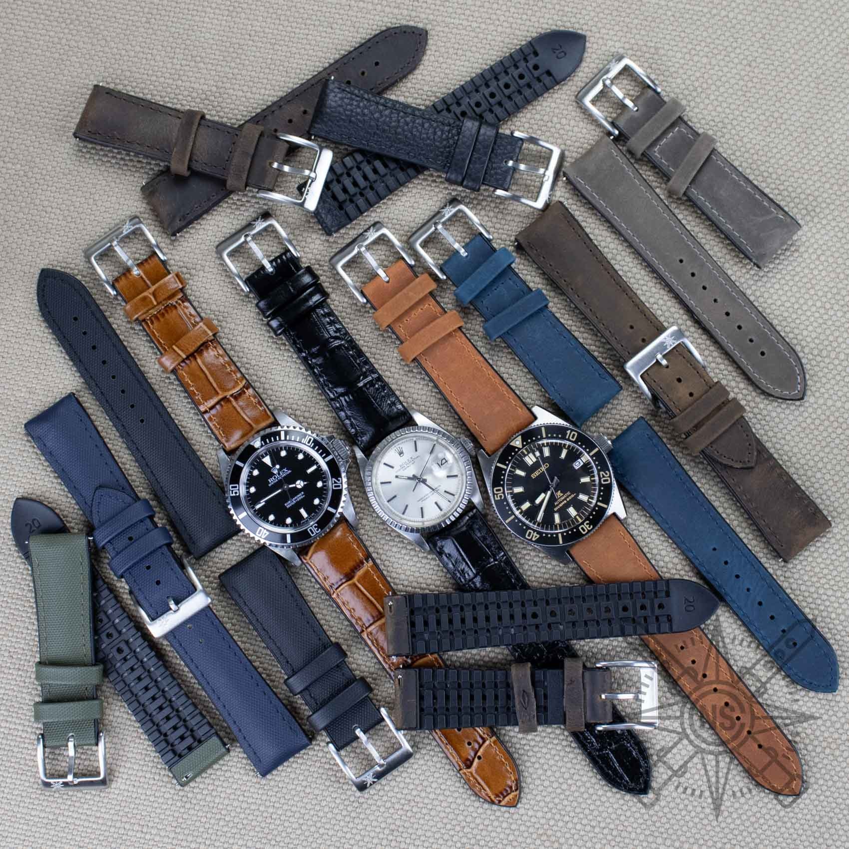 An illustration showing various hybrid watch straps.