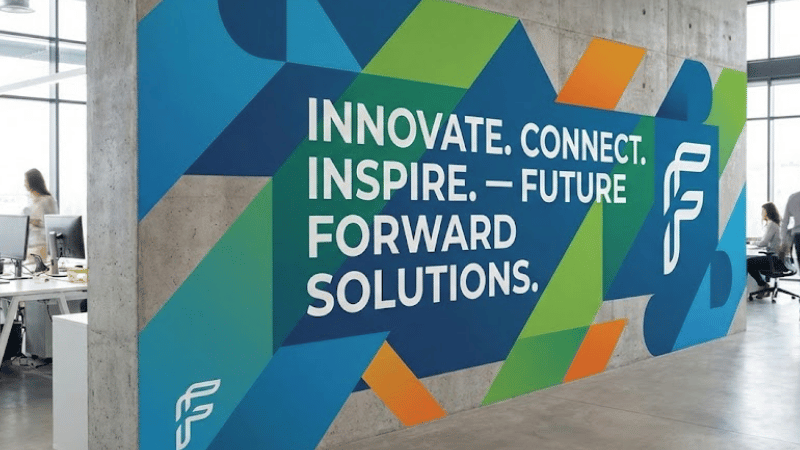 The printable vinyl decals on the interior walls of the company