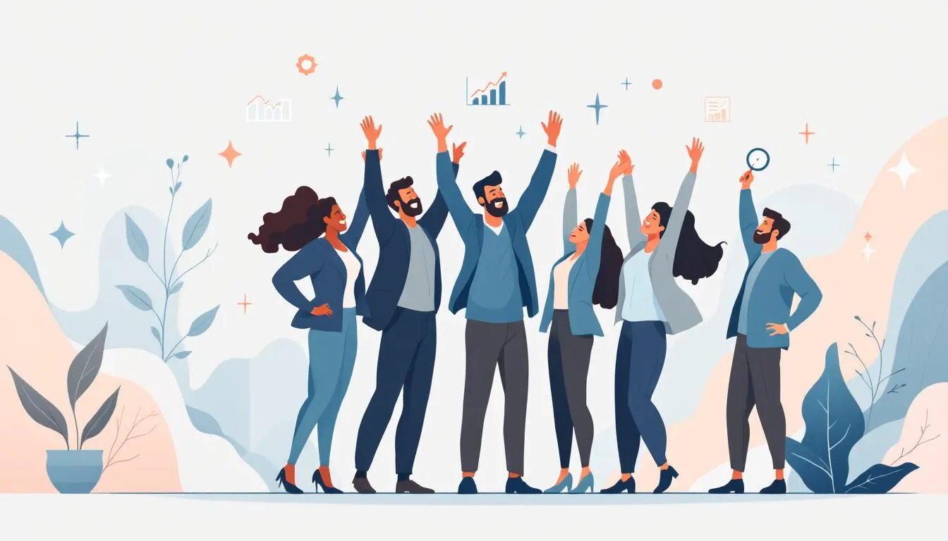 A visual of performance improvements through executive coaching, showing a team celebrating success.