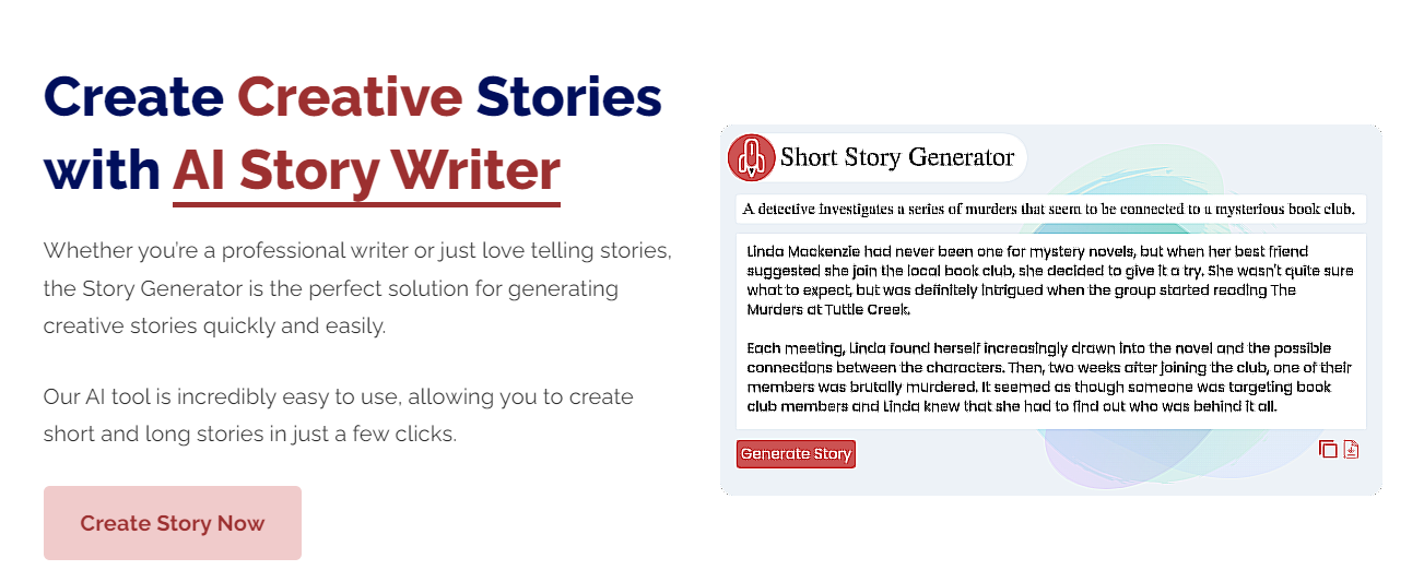 The story creation process and an example of a generated story using Paraphrasing Tool AI story creator.