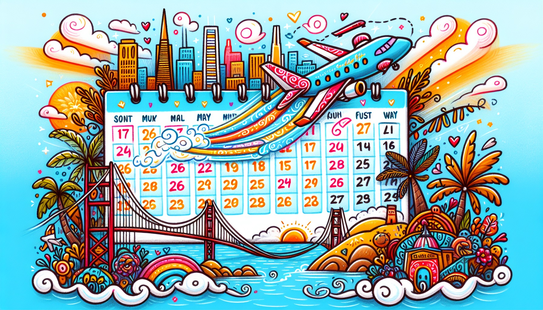 An illustration showing the cheapest times to fly from San Francisco to Los Angeles.