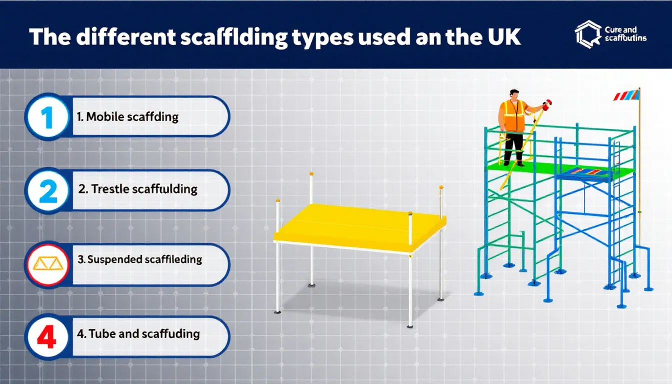 Supported scaffolding systems used in construction work, showcasing stability and safety.