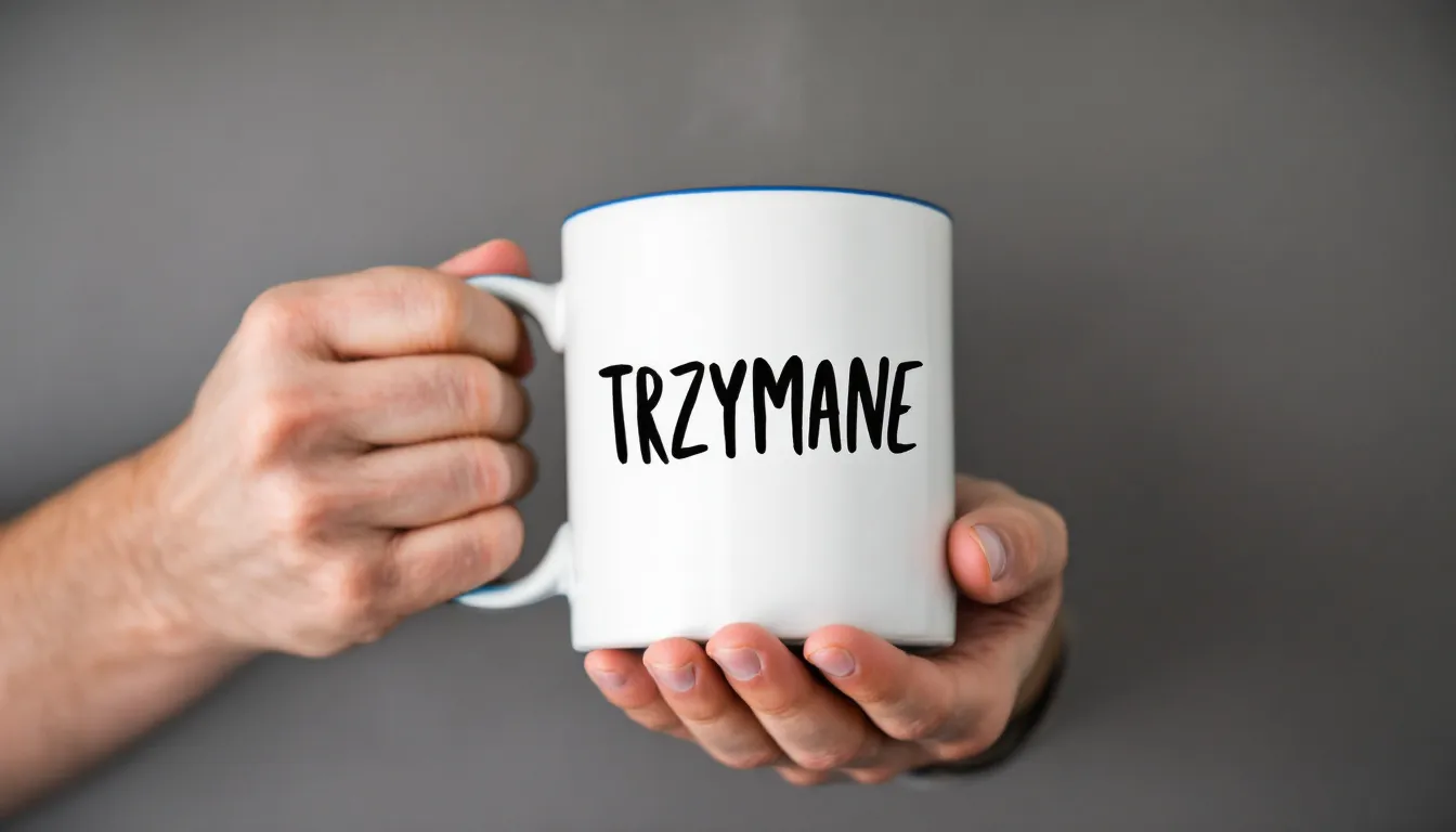 Na zdjęciu widoczny jest ceramiczny kubek z zabawnym napisem, trzymany w męskich dłoniach. To idealny kubek dla taty, który świetnie sprawdzi się jako prezent na dzień ojca lub inną okazję.