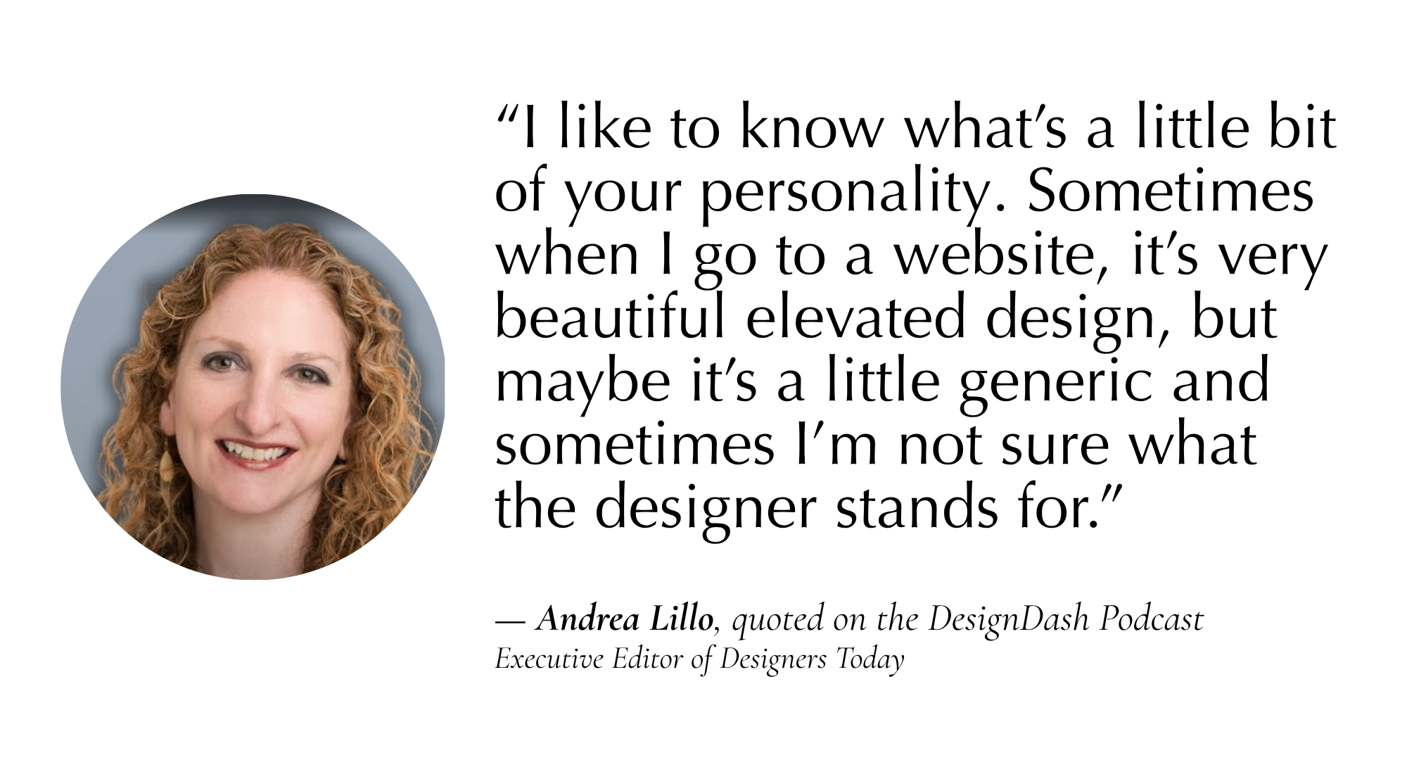 a quote from Andrea Lillo with her headshot in a bubble to the left of the text