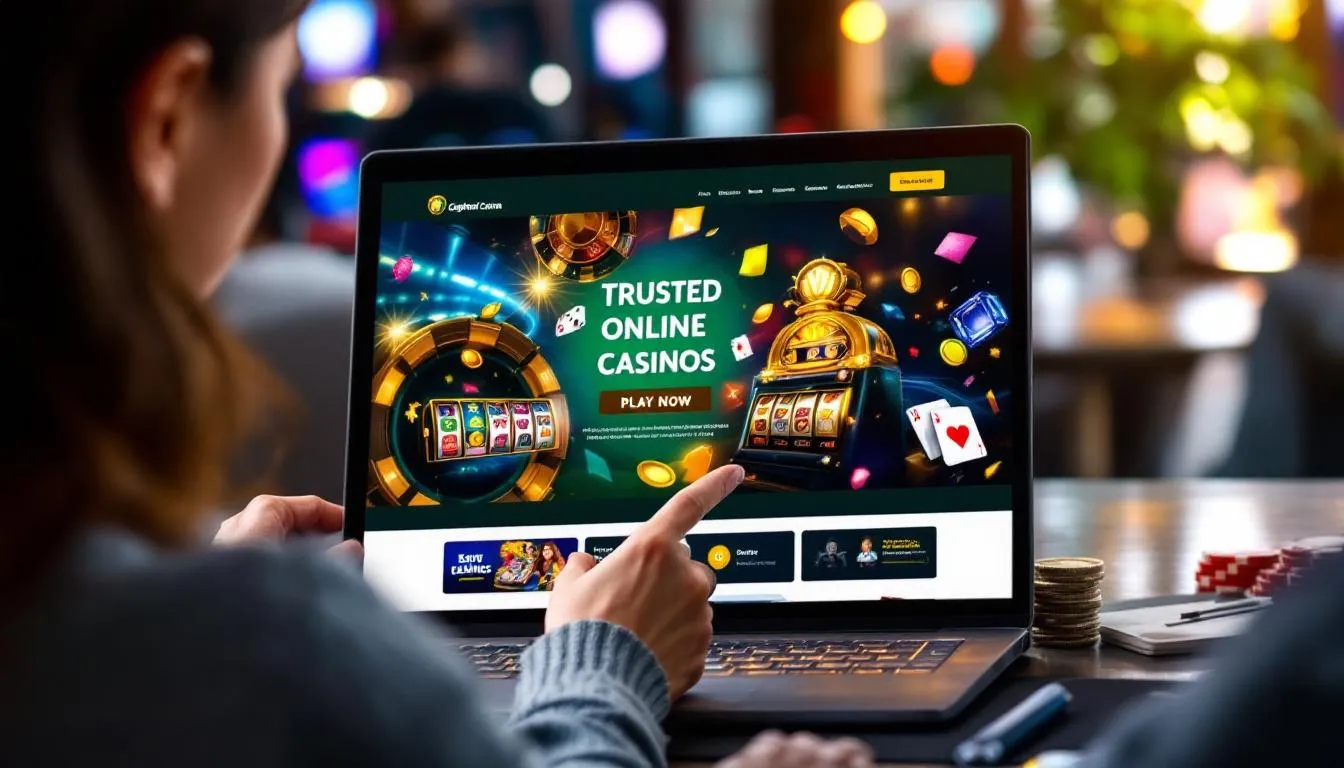 The image depicts a vibrant online casino interface showcasing various casino games, including online slots and live dealer games, designed for players seeking real money online gambling experiences. It features enticing promotions like deposit bonuses and free spins, inviting users to explore the best online casino sites.