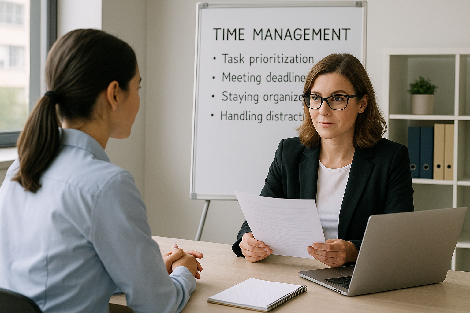 Office worker reviewing planner and Gantt chart to stay focused, delegate tasks, and maintain productivity under a tight deadline.