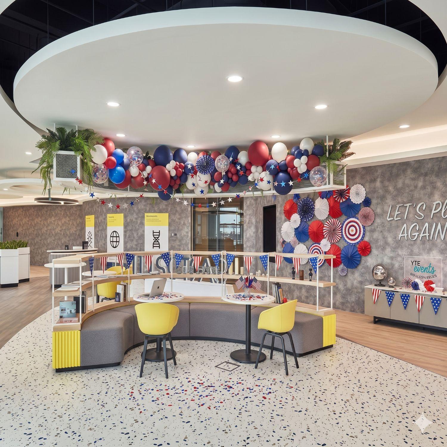 4th of July themed bunting and office party decorations