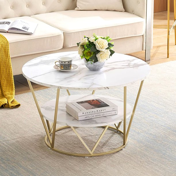 marble and gold coffee table with extra storage shelf