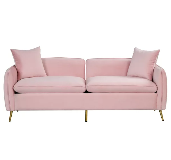 light pink velvet couch