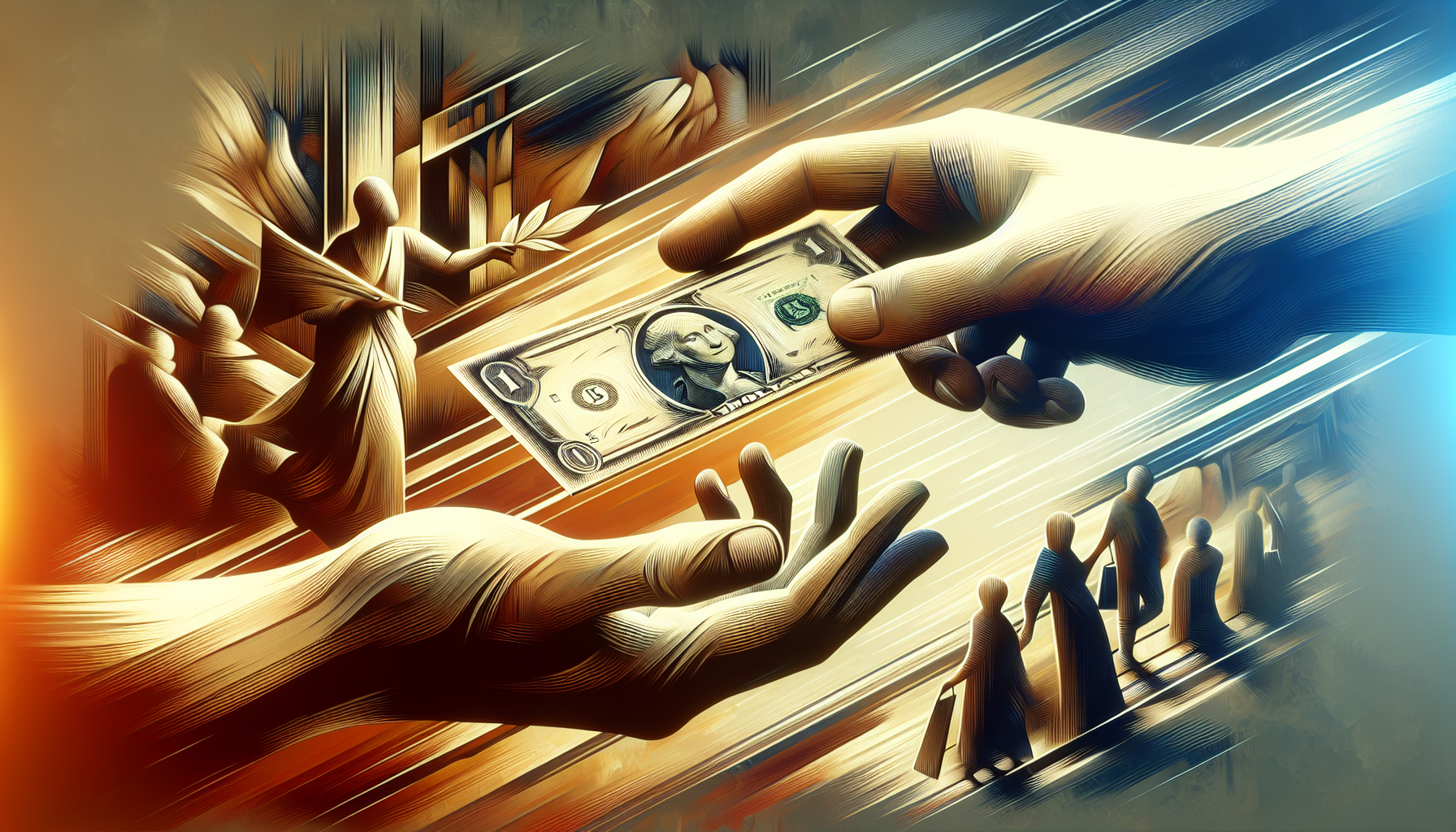 Illustration of a hand exchanging money for goods