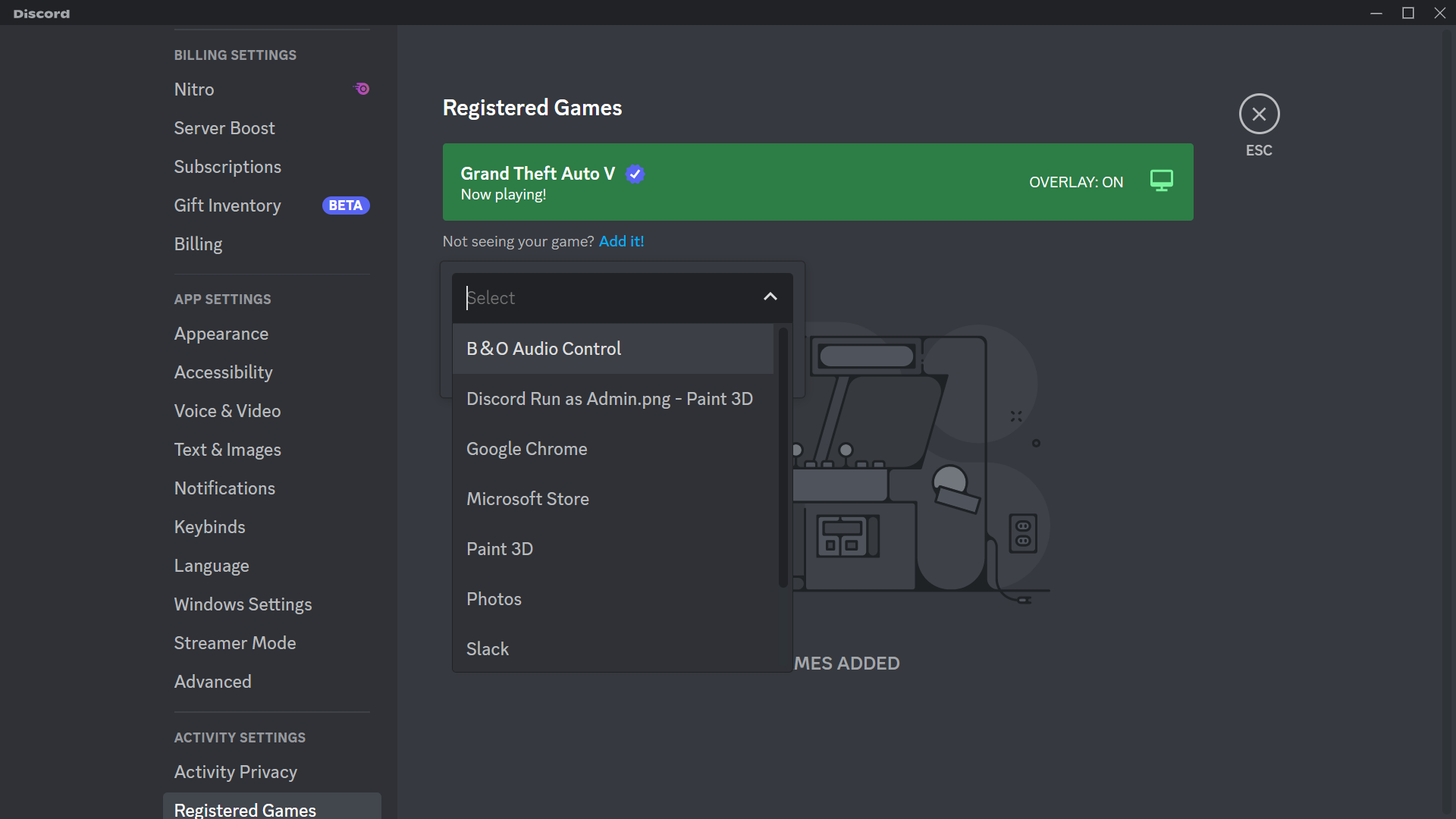 Screenshot showing steps to add games to a Discord activity