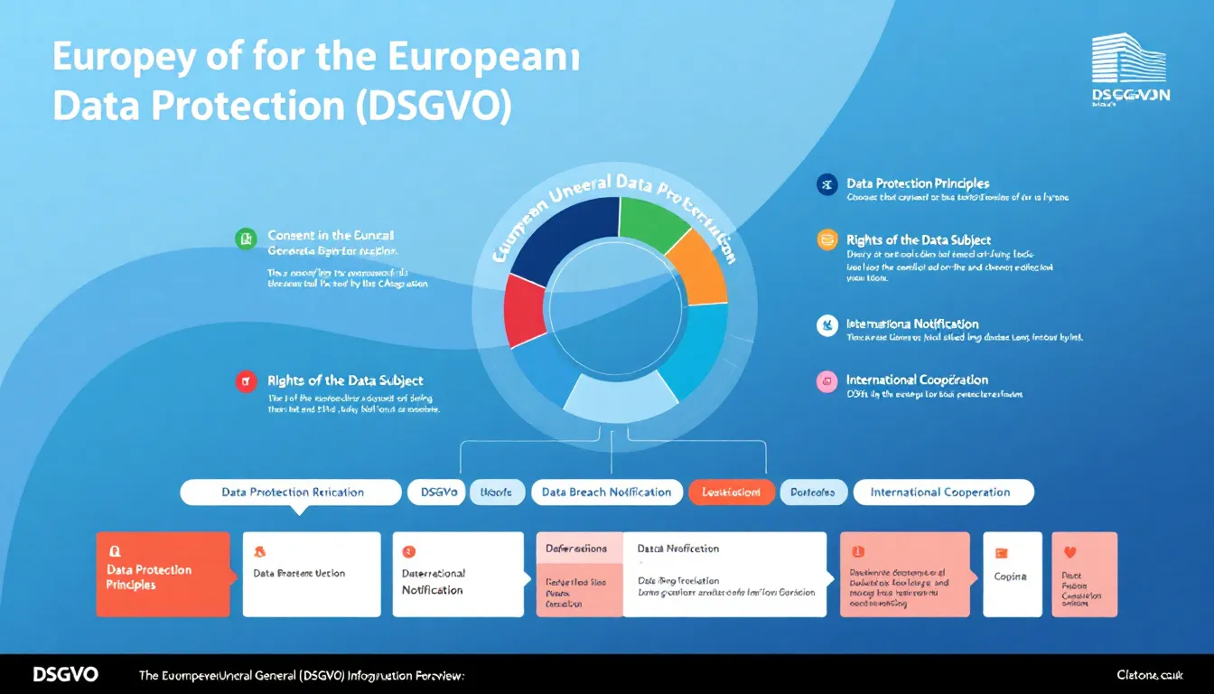 Ein Überblick über die Datenschutzgrundverordnung (DSGVO) mit einem grafischen Diagramm.