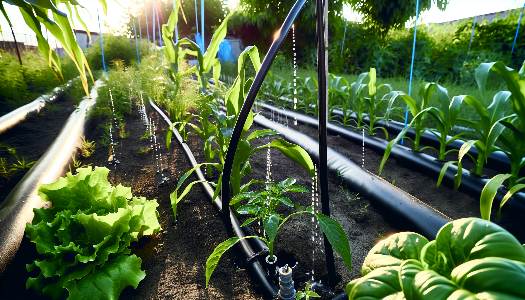 Drip irrigation system in a garden